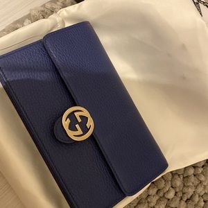 Gucci Navy Wallet on Chain Crossbody.